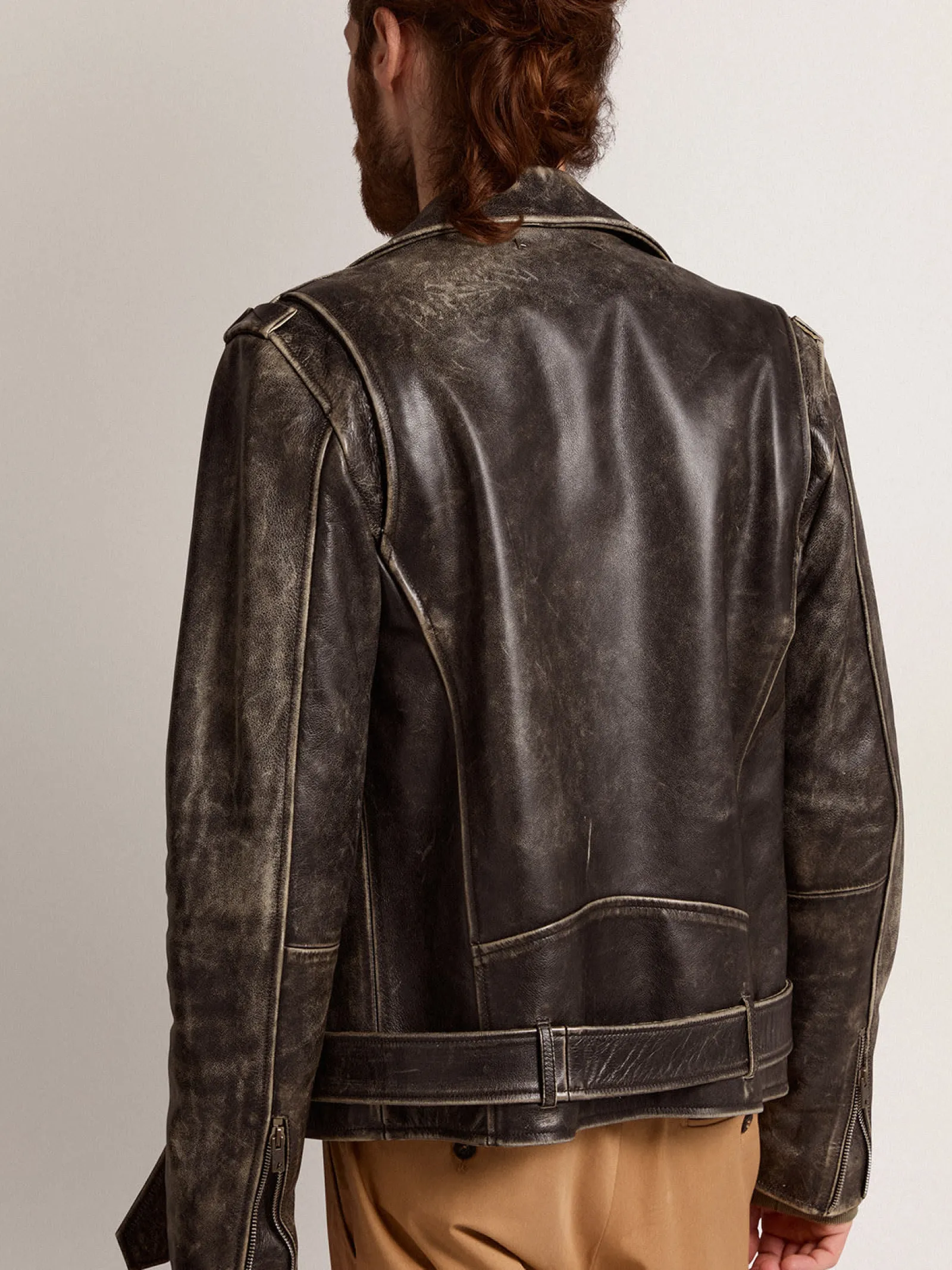 Hot Golden Goose Jaqueta de couro masculina com tratamento desgastado Cor: preto