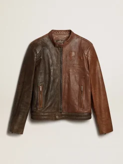 New Golden Goose Jaqueta de napa marrom de inspiração biker Cor: marrom claro e marrom escuro