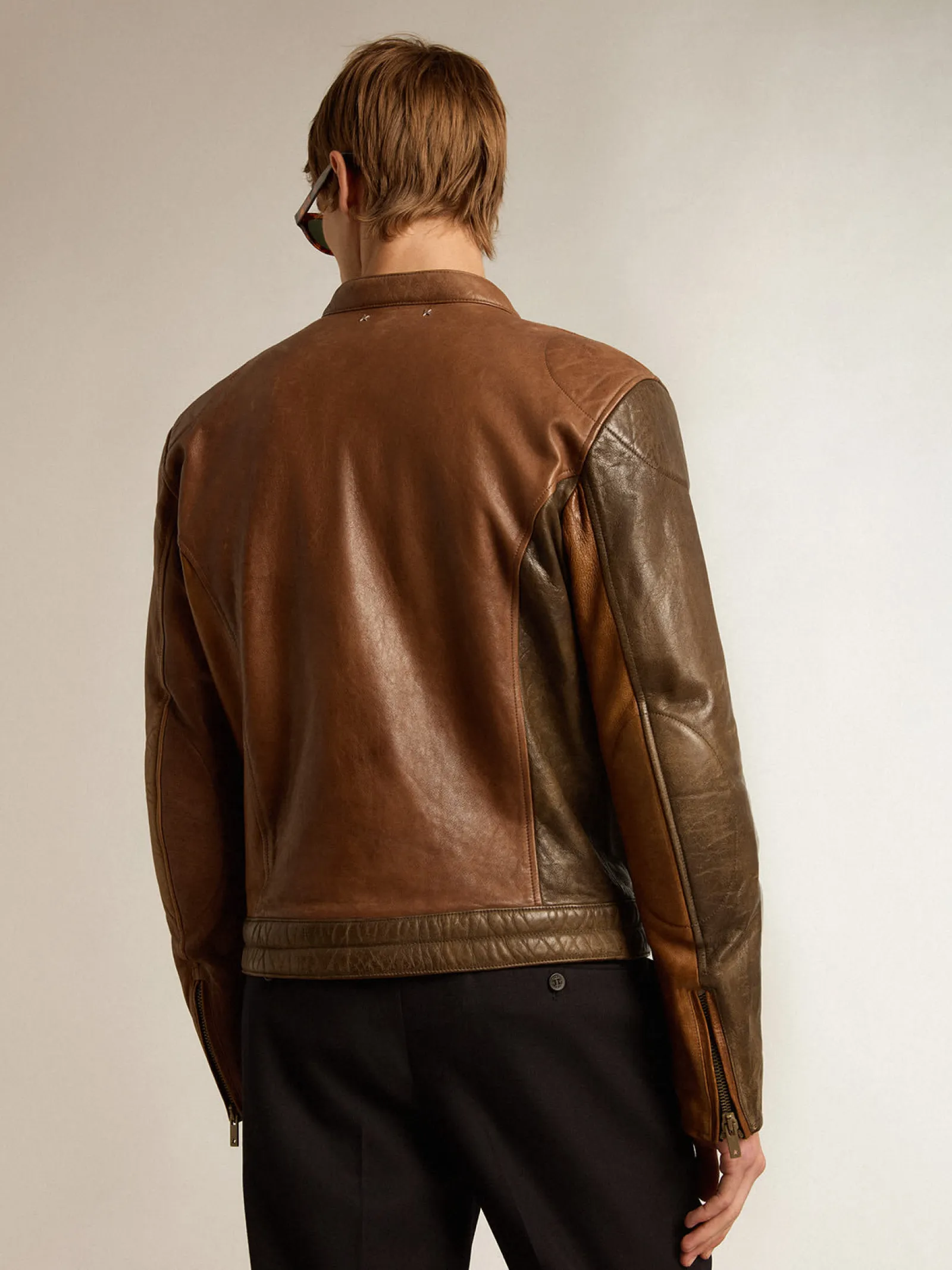 New Golden Goose Jaqueta de napa marrom de inspiração biker Cor: marrom claro e marrom escuro