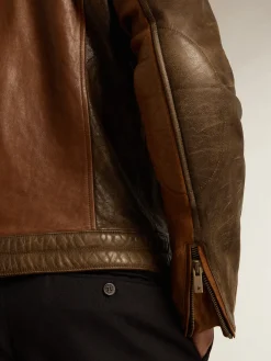 New Golden Goose Jaqueta de napa marrom de inspiração biker Cor: marrom claro e marrom escuro