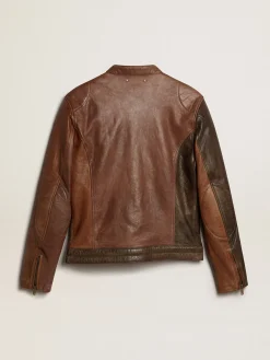 New Golden Goose Jaqueta de napa marrom de inspiração biker Cor: marrom claro e marrom escuro