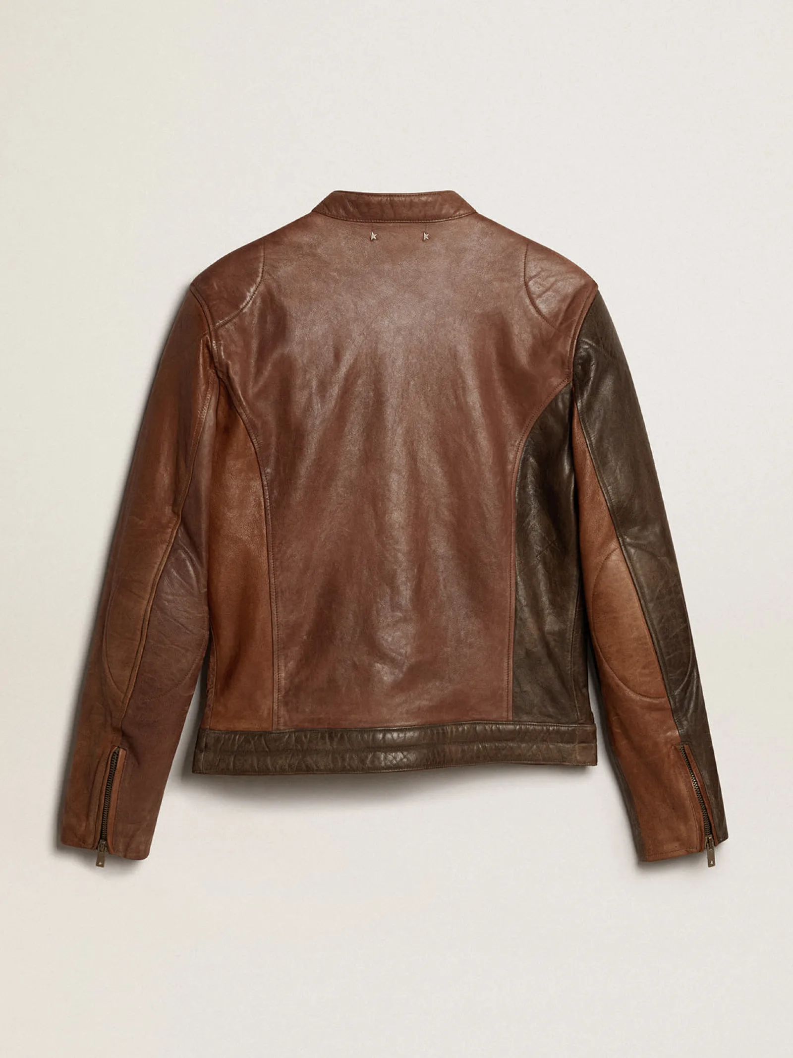 New Golden Goose Jaqueta de napa marrom de inspiração biker Cor: marrom claro e marrom escuro