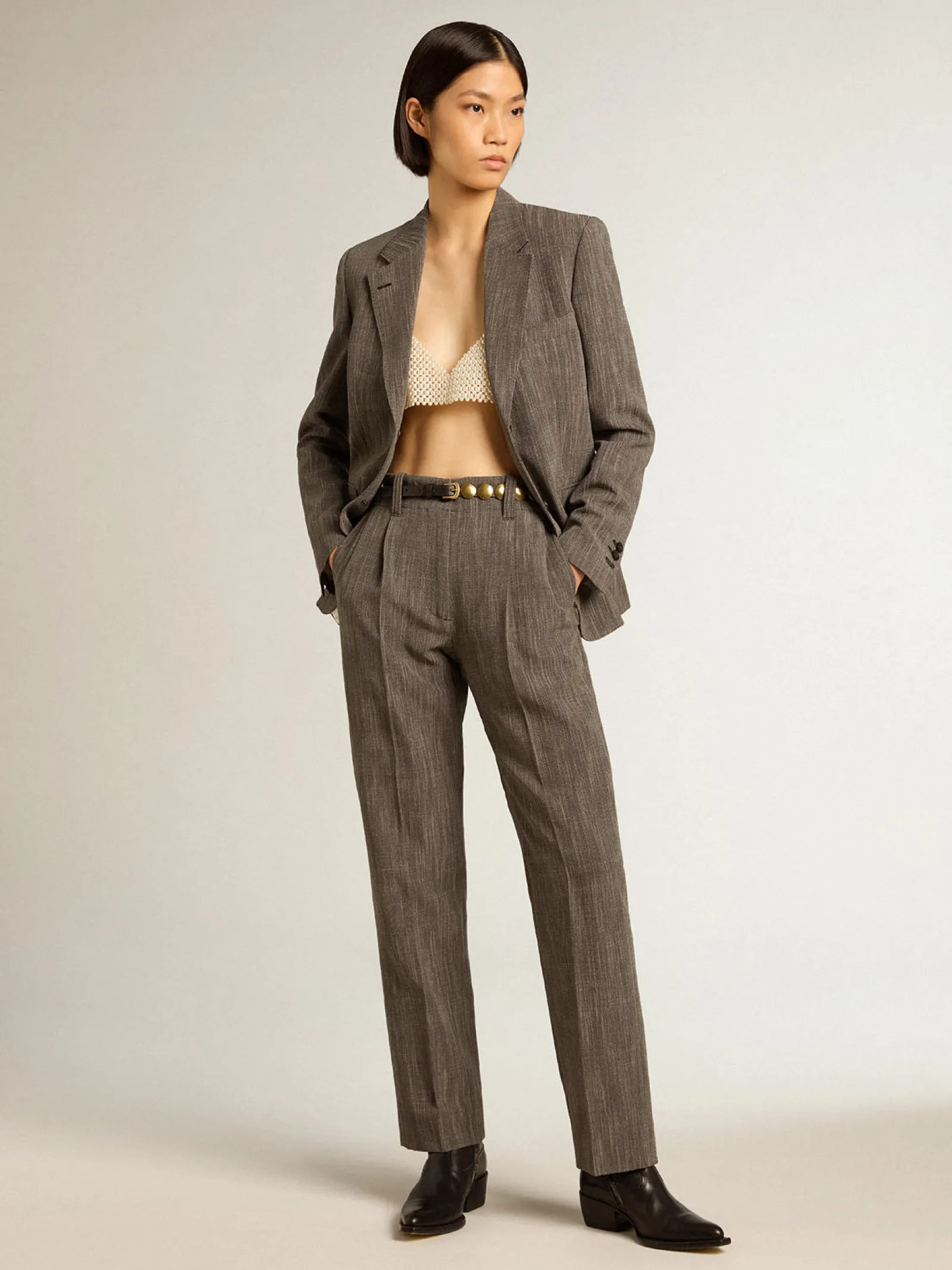 Online Golden Goose Jaqueta feminina de abotoamento simples em misto lã Coleção Journey