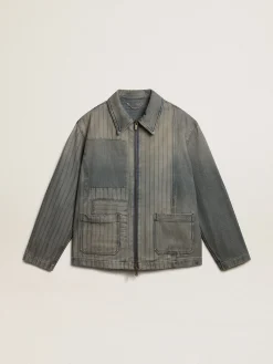 Best Sale Golden Goose Jaqueta jeans masculina com listras e remendos na frente Coleção Journey