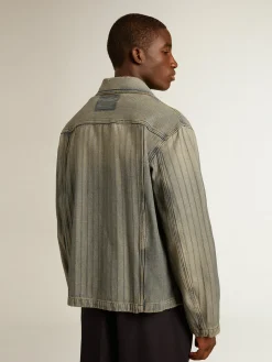 Best Sale Golden Goose Jaqueta jeans masculina com listras e remendos na frente Coleção Journey