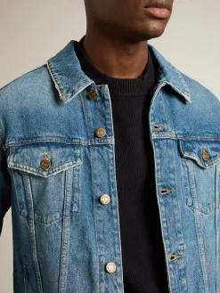 Store Golden Goose Jaqueta jeans masculina com lavagem média Cor: azul