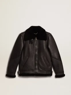 Sale Golden Goose Jaqueta preta de pele de carneiro Coleção Journey