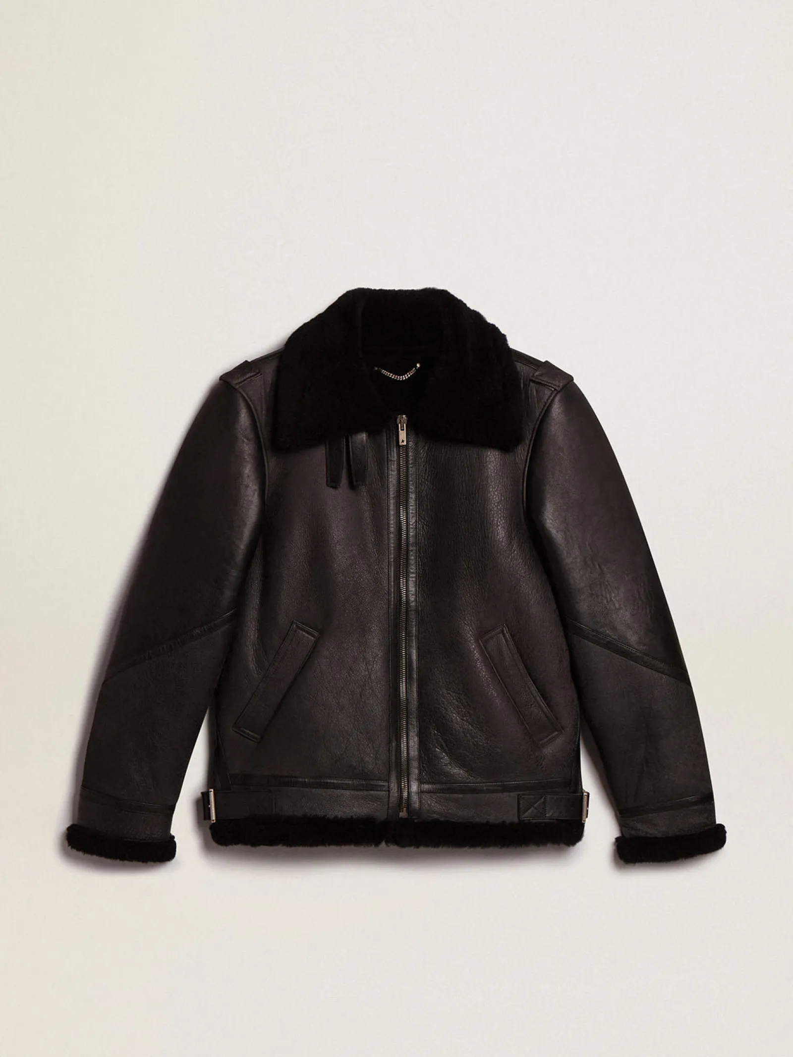 Sale Golden Goose Jaqueta preta de pele de carneiro Coleção Journey