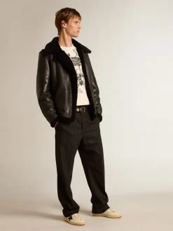 Sale Golden Goose Jaqueta preta de pele de carneiro Coleção Journey