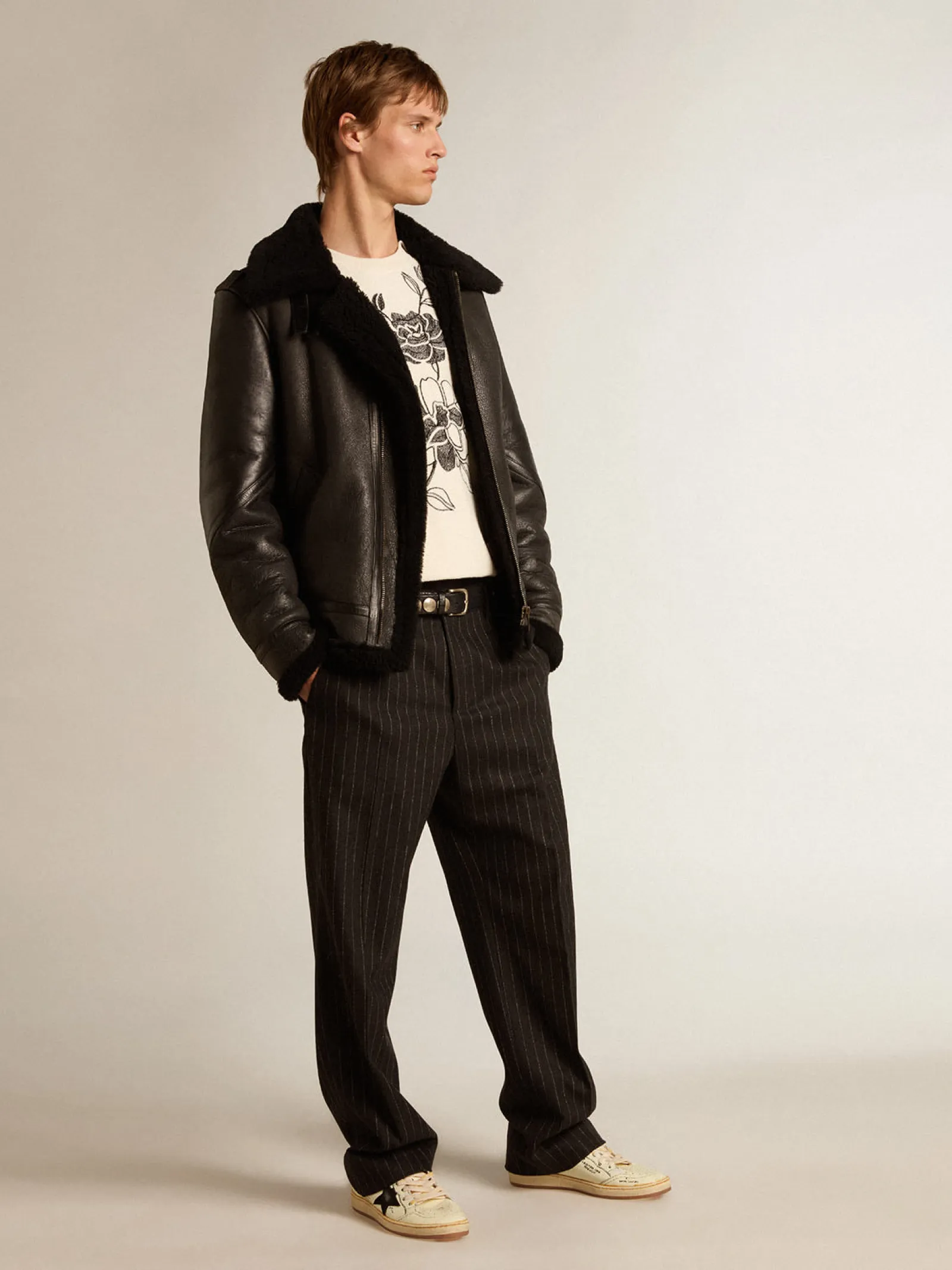 Sale Golden Goose Jaqueta preta de pele de carneiro Coleção Journey