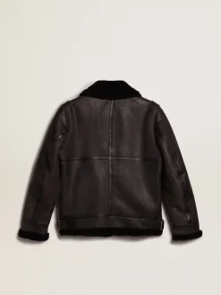 Sale Golden Goose Jaqueta preta de pele de carneiro Coleção Journey