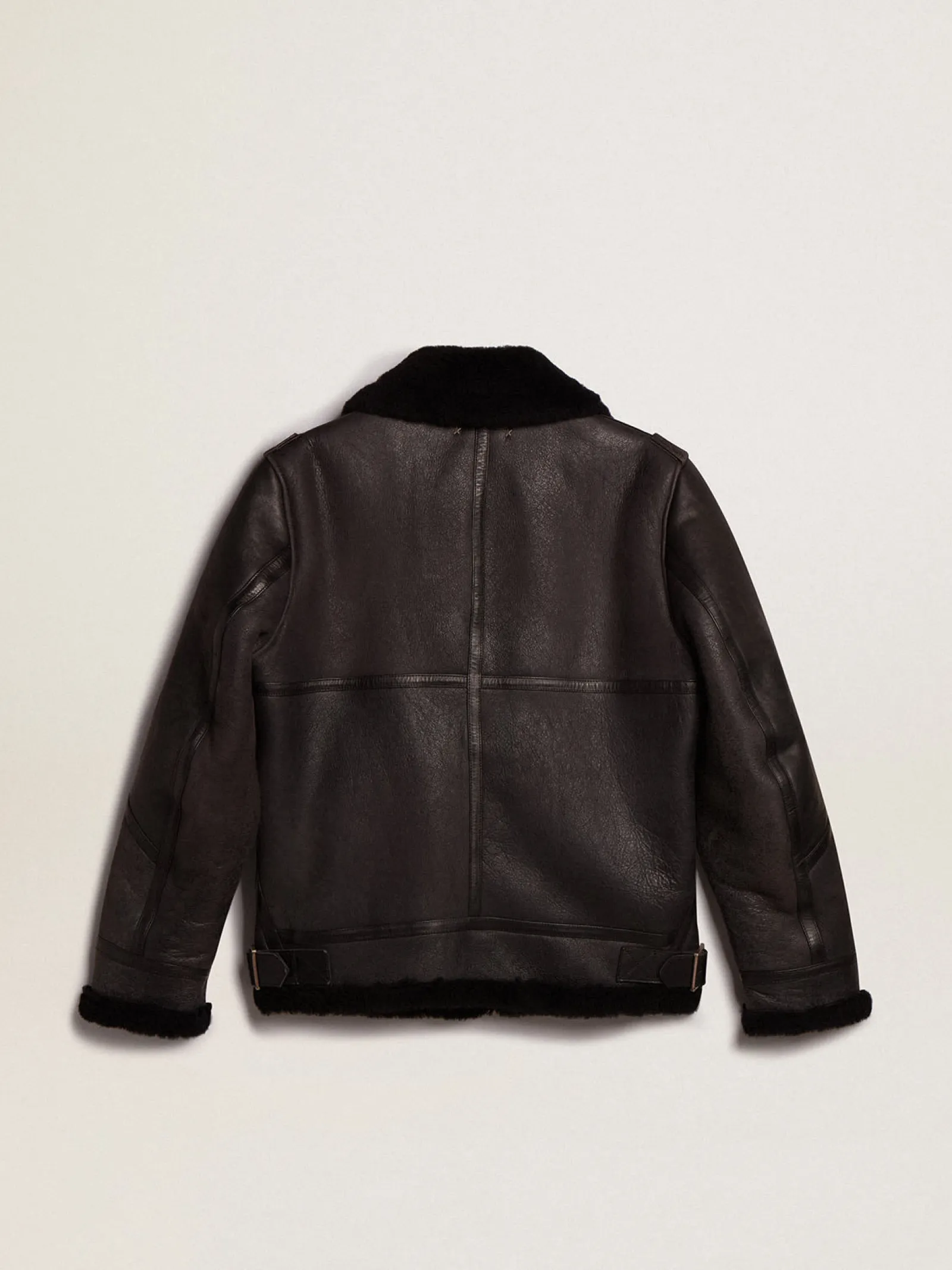 Sale Golden Goose Jaqueta preta de pele de carneiro Coleção Journey
