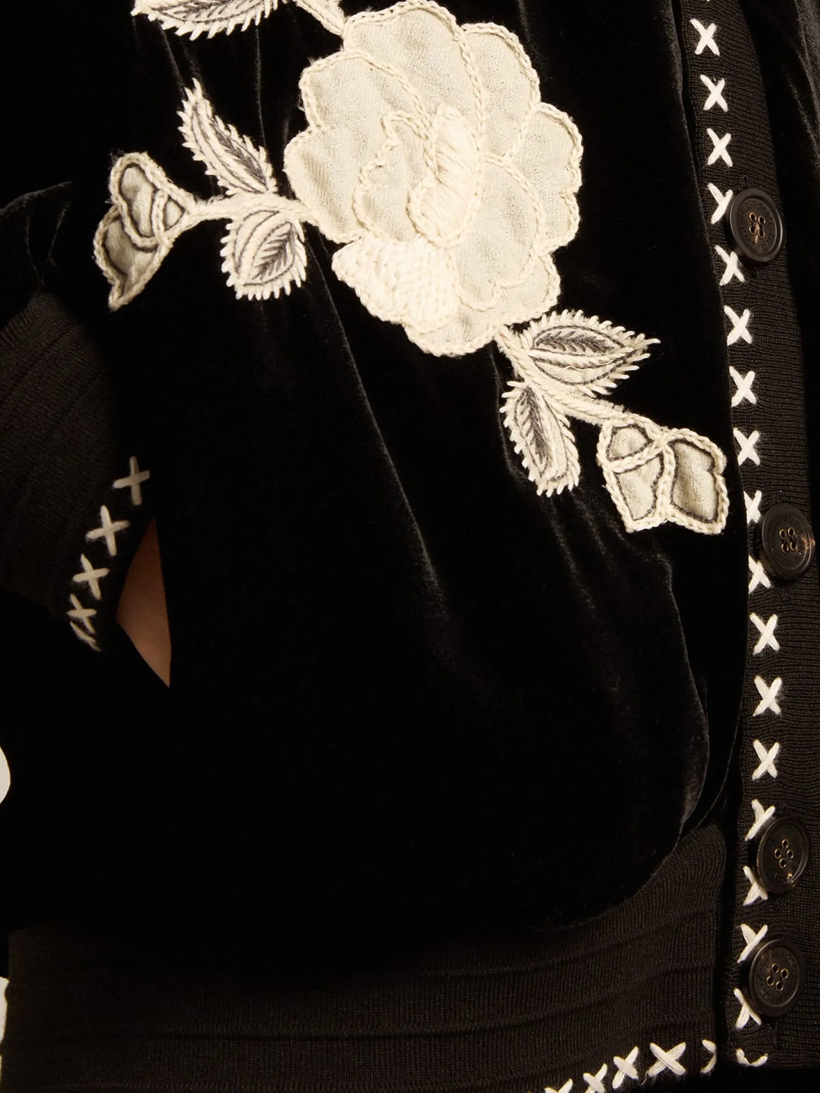 Clearance Golden Goose Jaqueta preta de veludo com bordado floral na frente Coleção Journey