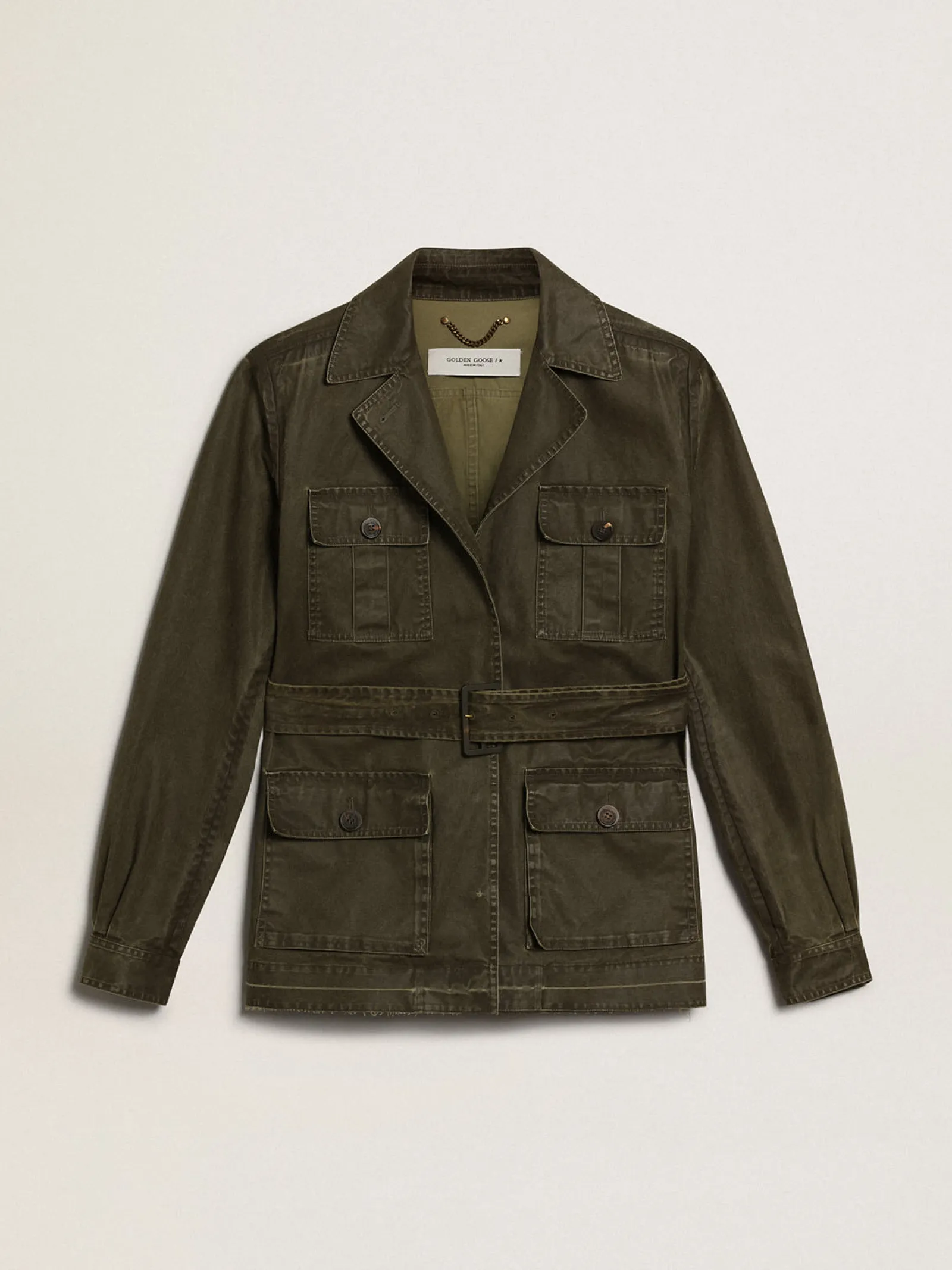 Hot Golden Goose Jaqueta safari masculina de lona verde-militar Cor: verde militar