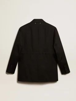 Shop Golden Goose Jaqueta smoking feminina em gabardine de lã preta Coleção Golden