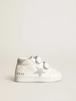 Best Golden Goose June de napa com estrela e talão de glitter prateado Cabedal de napa branca