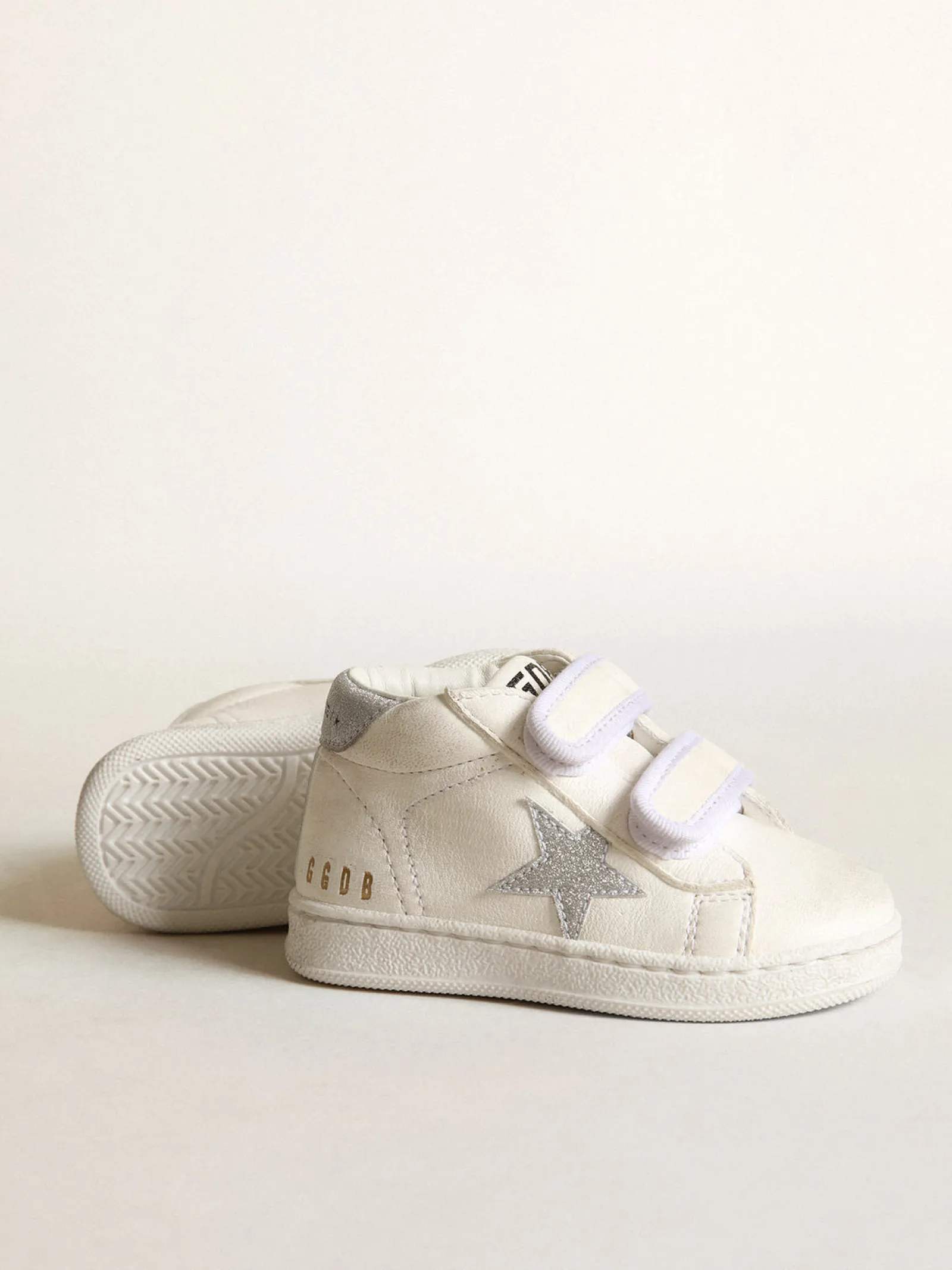 Best Golden Goose June de napa com estrela e talão de glitter prateado Cabedal de napa branca