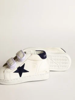 Cheap Golden Goose June de napa com estrela e talão de suede azul-escuro Cabedal de napa branca