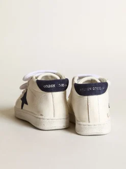 Cheap Golden Goose June de napa com estrela e talão de suede azul-escuro Cabedal de napa branca