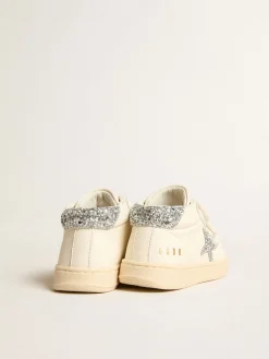Flash Sale Golden Goose June de napa com estrela e talão de glitter prateado Cabedal de napa branca