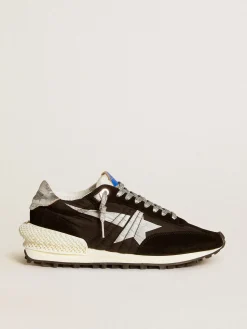 Cheap Golden Goose Marathon feminino com e estrela prateada Cabedal de náilon ripstop preto