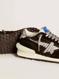 Cheap Golden Goose Marathon feminino com e estrela prateada Cabedal de náilon ripstop preto
