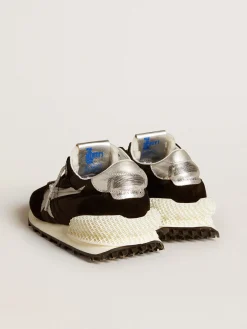 Cheap Golden Goose Marathon feminino com e estrela prateada Cabedal de náilon ripstop preto