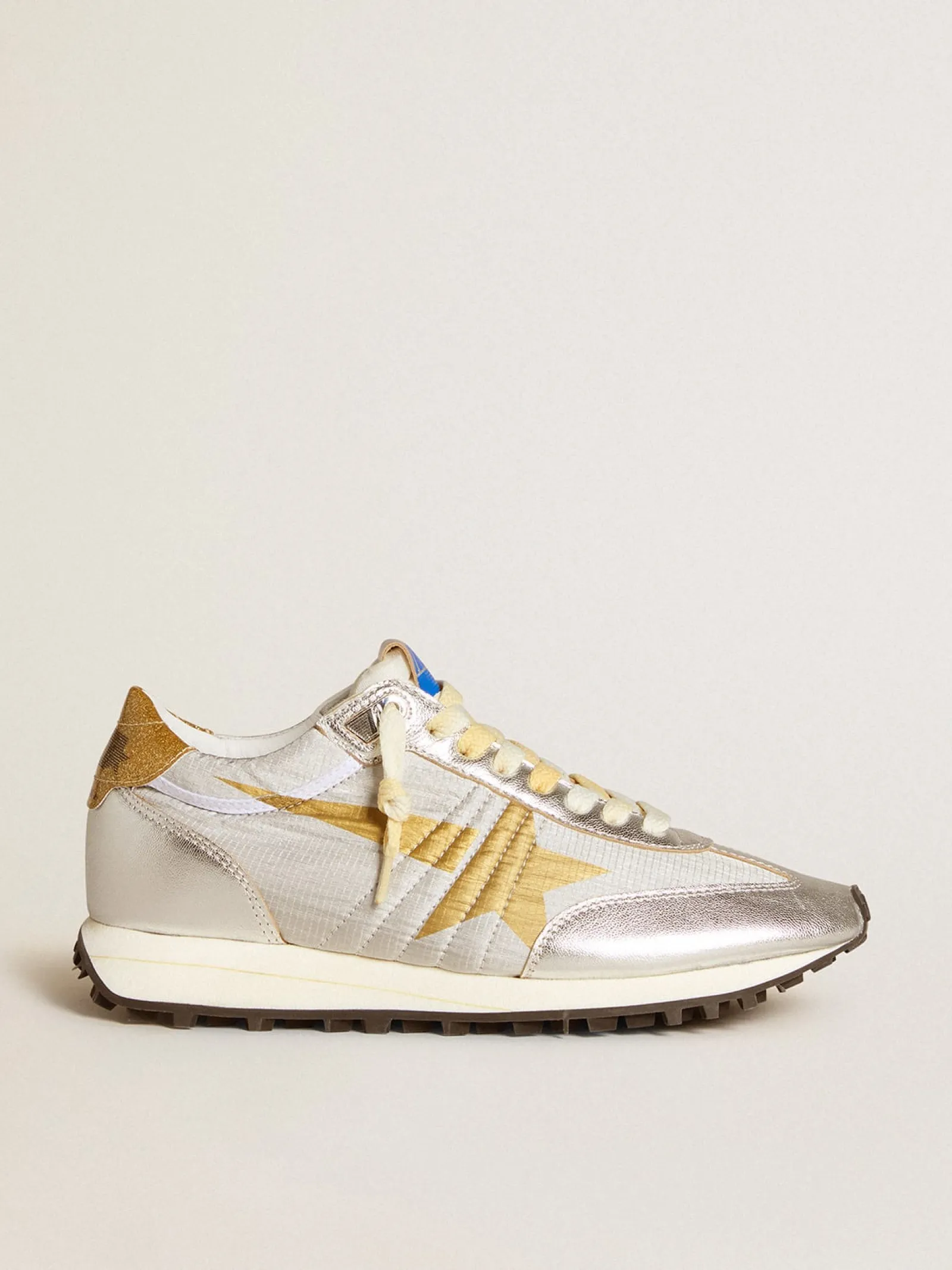 Cheap Golden Goose Marathon feminino com e estrela dourada Cabedal de náilon ripstop prateado