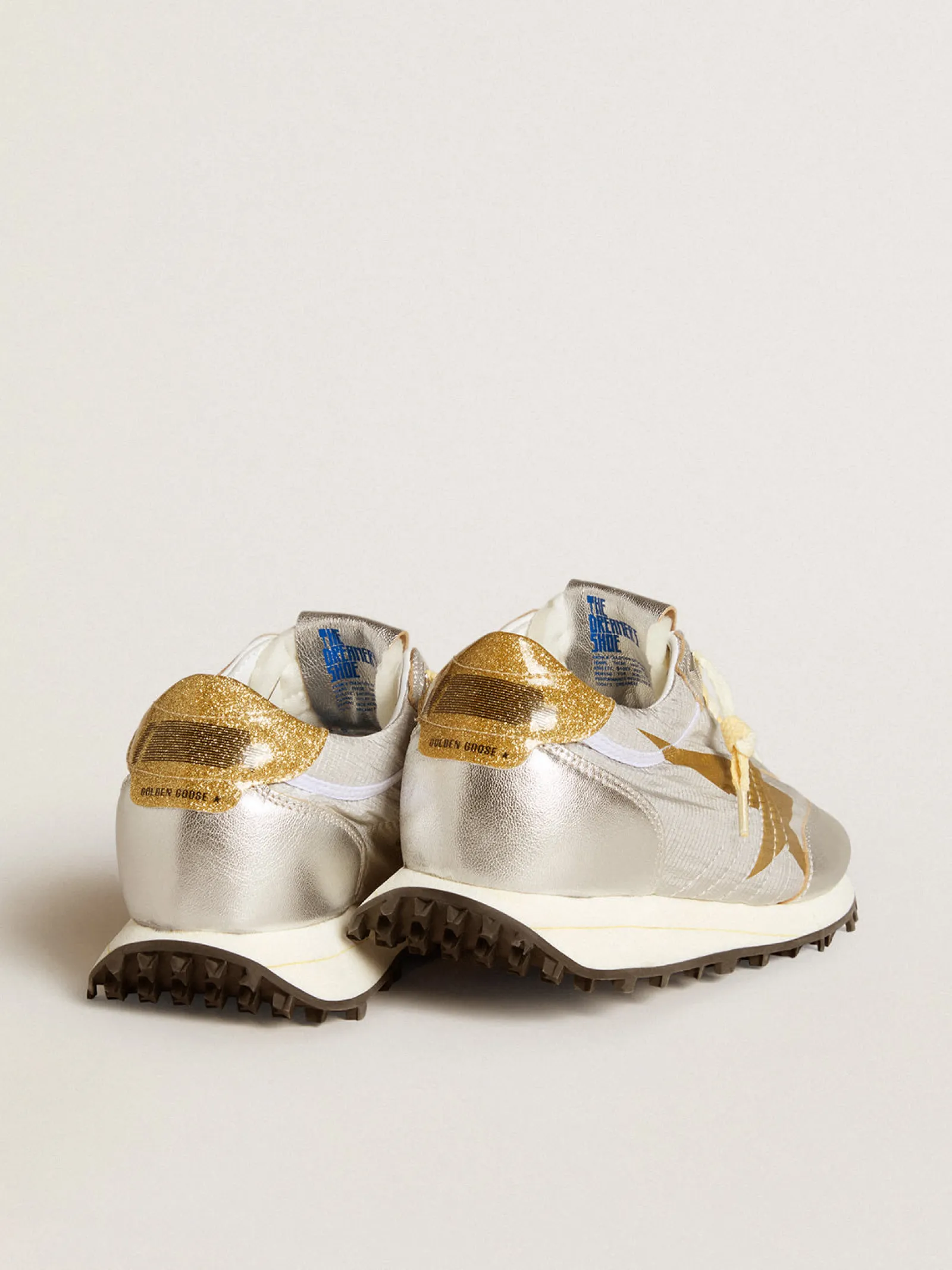 Cheap Golden Goose Marathon feminino com e estrela dourada Cabedal de náilon ripstop prateado