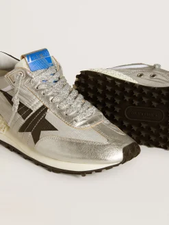 Clearance Golden Goose Marathon masculino com e estrela preta Cabedal de náilon ripstop prateado