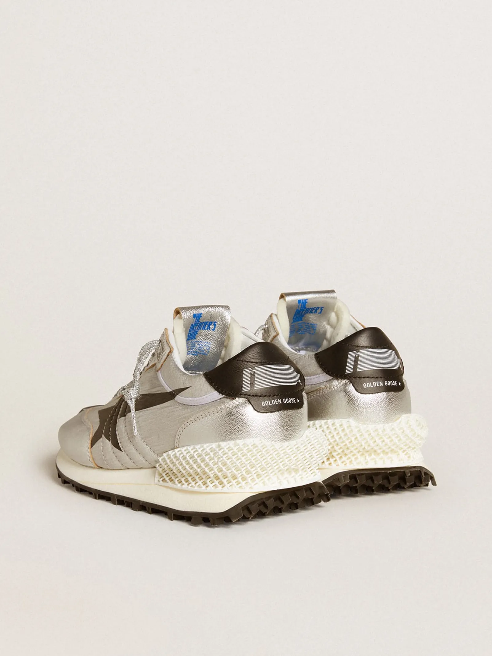 Clearance Golden Goose Marathon masculino com e estrela preta Cabedal de náilon ripstop prateado