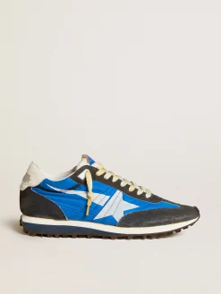Discount Golden Goose Marathon masculino com cabedal de náilon azul e estrela branca Cabedal de náilon azul royal