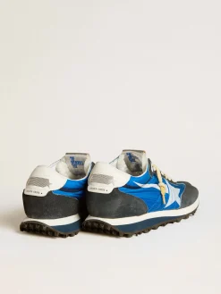 Discount Golden Goose Marathon masculino com cabedal de náilon azul e estrela branca Cabedal de náilon azul royal