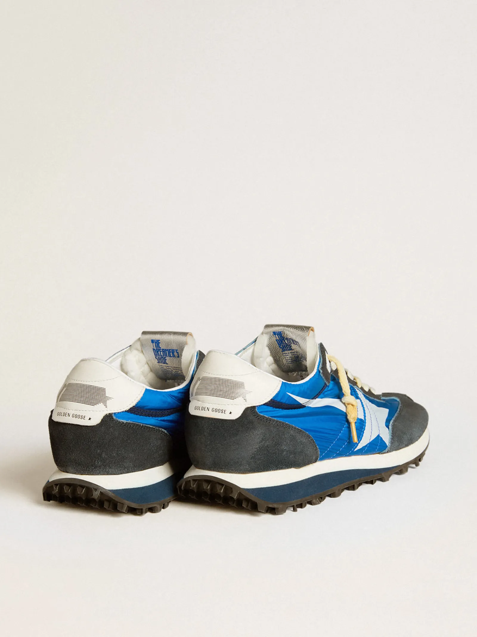 Discount Golden Goose Marathon masculino com cabedal de náilon azul e estrela branca Cabedal de náilon azul royal