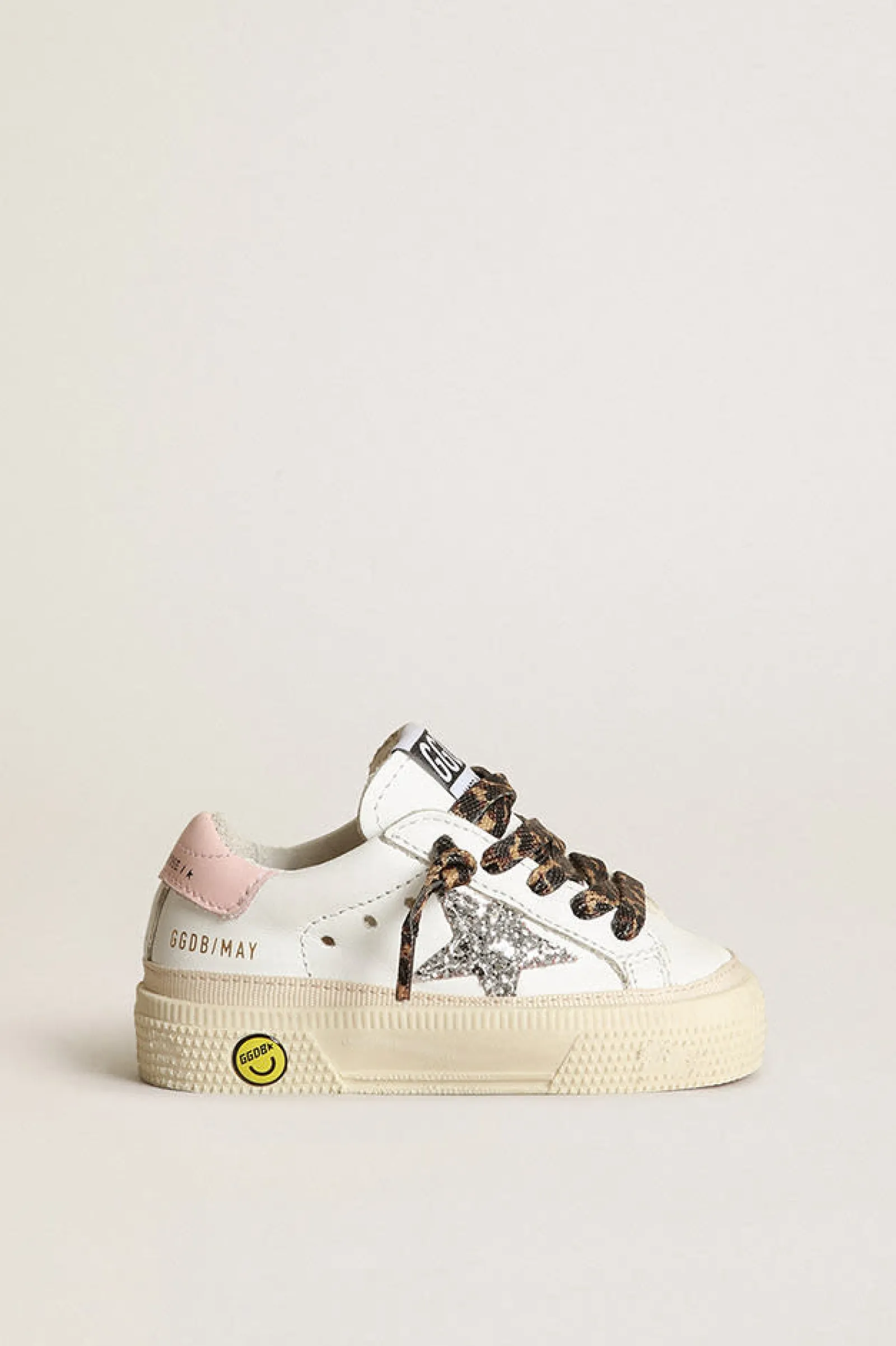 Store Golden Goose May com estrela de glitter prateado e talão de couro rosa Cor: branco