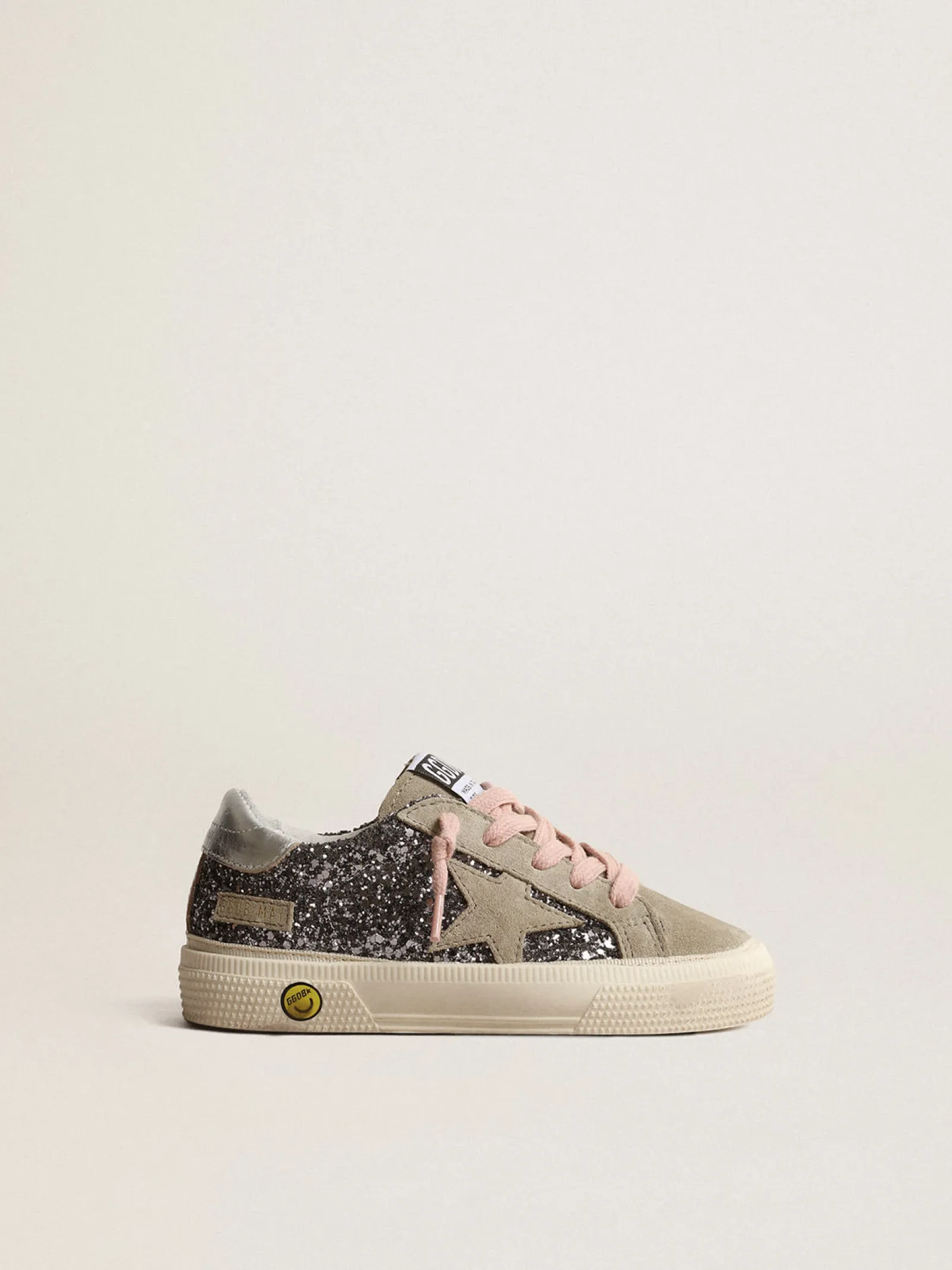 Cheap Golden Goose May Junior de glitter antracite com estrela de suede havana-rosado Cabedal de glitter antracite