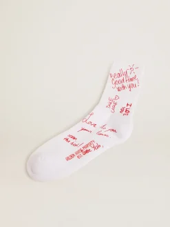 Cheap Golden Goose Meias brancas com estampa de inscrição vermelha Cor: branco