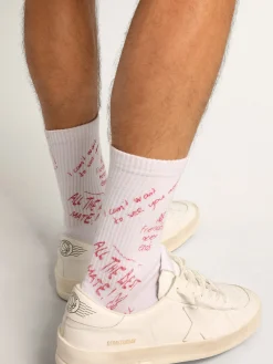 Cheap Golden Goose Meias brancas com estampa de inscrição vermelha Cor: branco