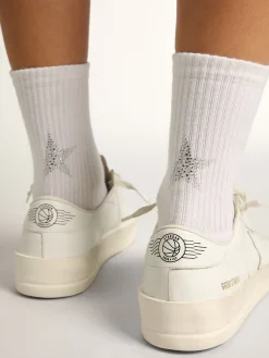 Hot Golden Goose Meias brancas com estrela de cristal na parte de trás Cor: branco