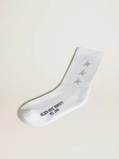 Sale Golden Goose Meias brancas com estrelas e cristais aplicados Star Collection