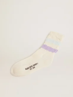 Best Golden Goose Meias brancas com tratamento desgastado com listras lilás e azul bebê Cor: branco papiro