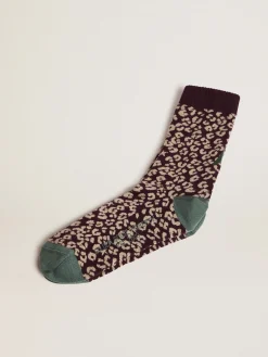 Hot Golden Goose Meias com estampa animal print com fundo amora e detalhes verde militar Material principal: algodão 61%, poliamida 38%, 1% elastano