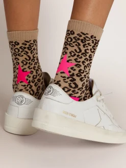 Store Golden Goose Meias com estampa animal print e fundo areia com detalhes fúcsia Material principal: algodão 61%, poliamida 38%, 1% elastano