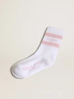 Hot Golden Goose Meias de algodão branco com listras rosa e logo Cor: branco