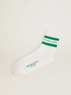 Clearance Golden Goose Meias de algodão com acabamento desgastado, listras verdes e logo Material principal: algodão 74%, poliamida 25%, 1% elastano