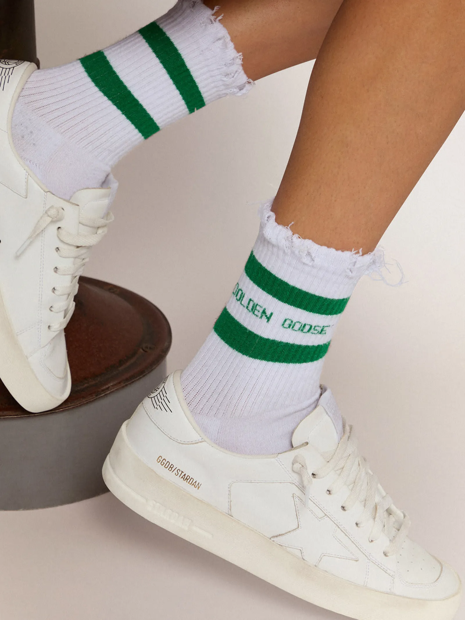 Clearance Golden Goose Meias de algodão com acabamento desgastado, listras verdes e logo Material principal: algodão 74%, poliamida 25%, 1% elastano