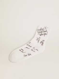 Fashion Golden Goose Meias na cor branco óptico com inscrição preta Material principal: algodão 74%, poliamida 25%, 1% elastano