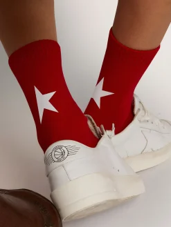 Flash Sale Golden Goose Meias vermelhas de algodão com estrela branca Material principal: algodão 74%, poliamida 25%, 1% elastano