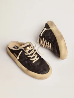 Flash Sale Golden Goose Men's Space-Star Sabot shoes in quilted nylon with shearling lining black