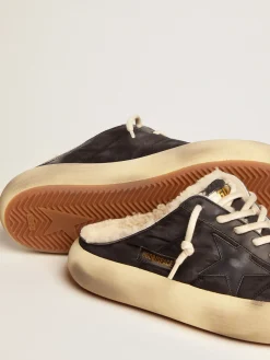 Flash Sale Golden Goose Men's Space-Star Sabot shoes in quilted nylon with shearling lining black